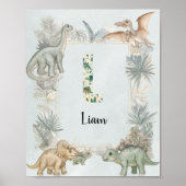Dinosaur Personalized Name Monogram L Nursery Poster (Vorne)