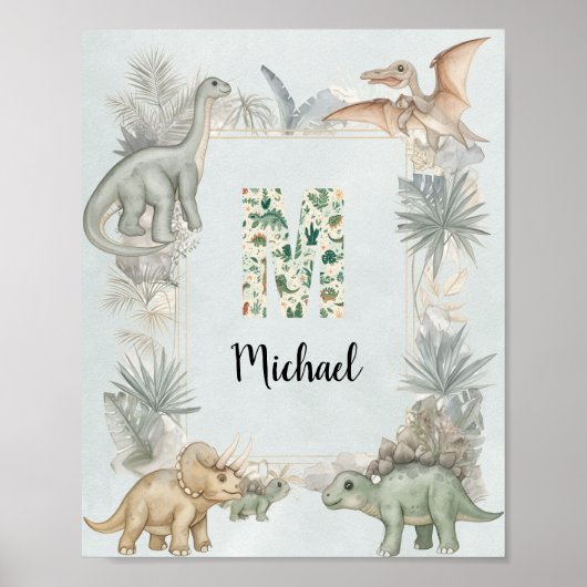 Dinosaur Personalized Name Monogram M Nursery Poster (Vorne)