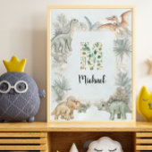 Dinosaur Personalized Name Monogram M Nursery Poster
