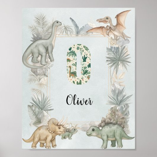 Dinosaur Personalized Name Monogram O Nursery Poster (Vorne)