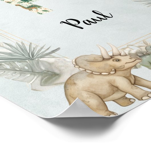 Dinosaur Personalized Name Monogram P Nursery Poster (Ecke)