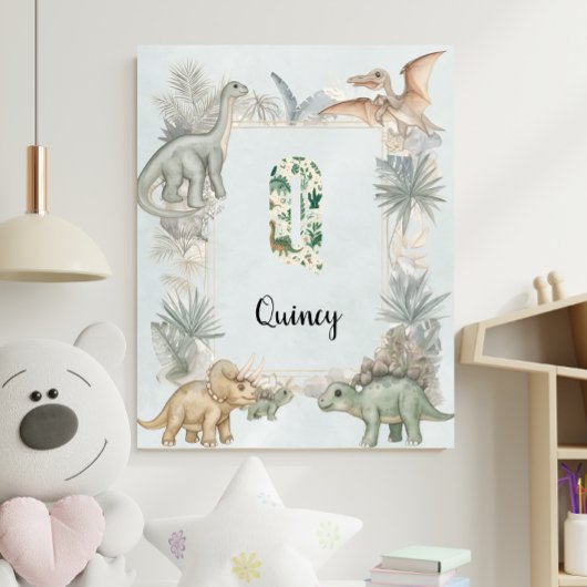 Dinosaur Personalized Name Monogram Q Nursery Poster