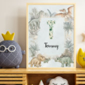 Dinosaur Personalized Name Monogram T Nursery Poster