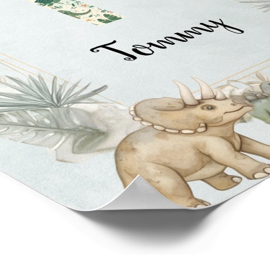 Dinosaur Personalized Name Monogram T Nursery Poster (Ecke)