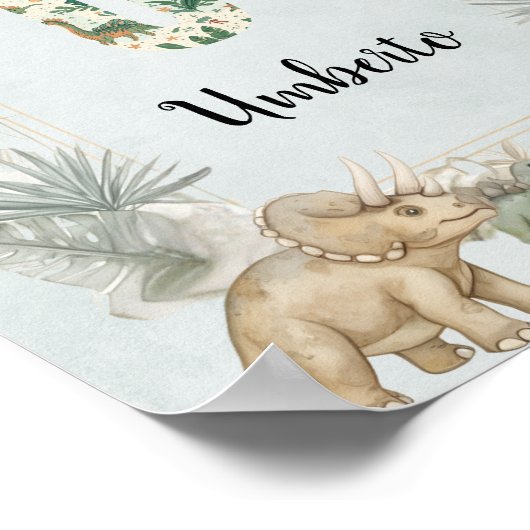 Dinosaur Personalized Name Monogram U Nursery Poster (Ecke)