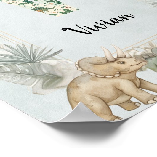 Dinosaur Personalized Name Monogram V Nursery Poster (Ecke)