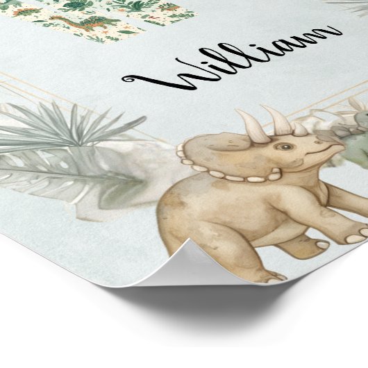 Dinosaur Personalized Name Monogram W Nursery Poster (Ecke)