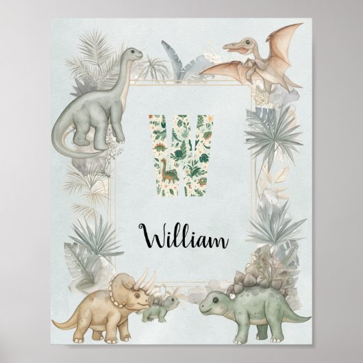 Dinosaur Personalized Name Monogram W Nursery Poster (Vorne)