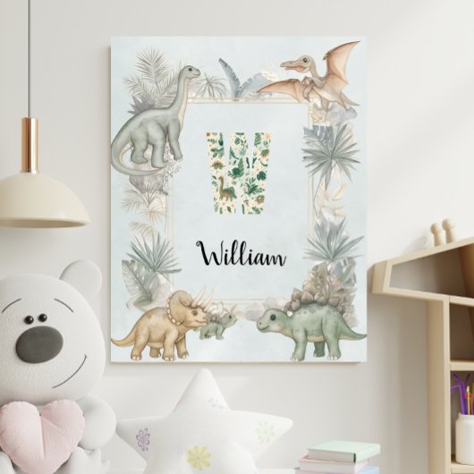 Dinosaur Personalized Name Monogram W Nursery Poster