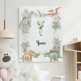 Dinosaur Personalized Name Monogram Y Nursery Poster