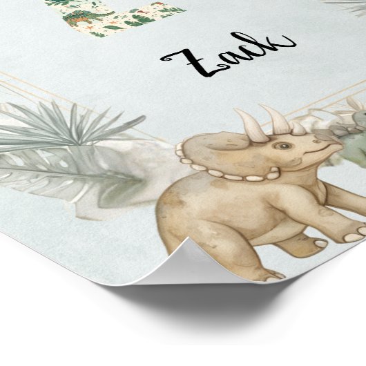 Dinosaur Personalized Name Monogram Z Nursery Poster (Ecke)