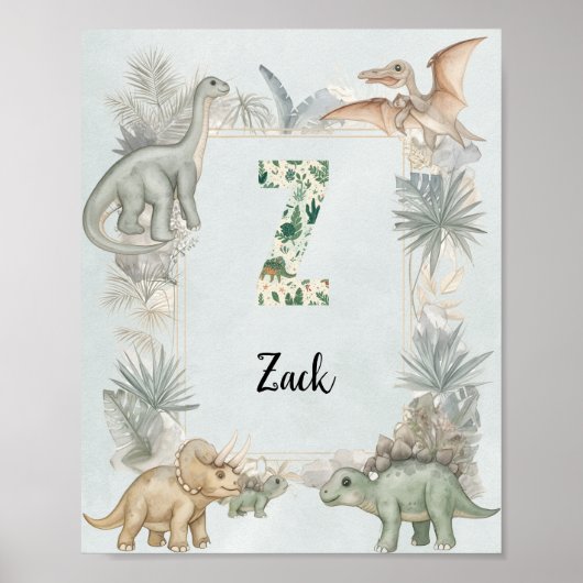 Dinosaur Personalized Name Monogram Z Nursery Poster (Vorne)
