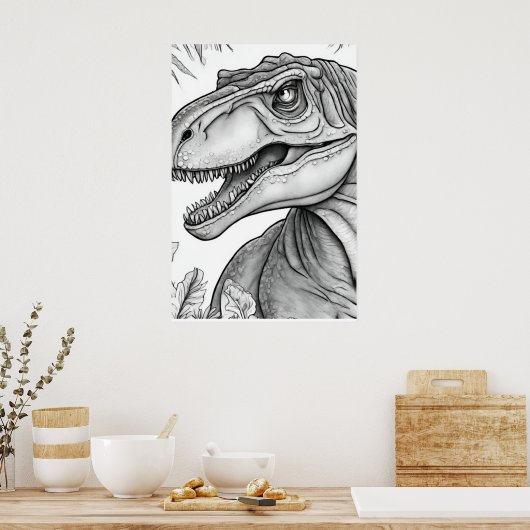 Dinosaur Picture Black + White Wall Poster (Küche)