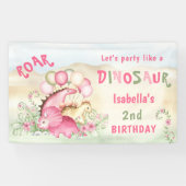 Dinosaur Pink Pastel Niedlich Floral Girl Geburtst Banner (Horizontal)