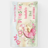 Dinosaur Pink Pastel Niedlich Floral Girl Geburtst Banner (Vertikal)