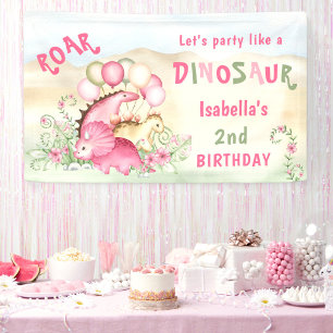 Dinosaur Pink Pastel Niedlich Floral Girl Geburtst Banner