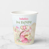 Dinosaur Pink Pastel Niedlich Floral Girl Geburtst Pappbecher (Vorderseite)
