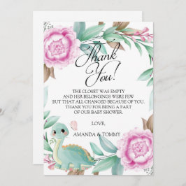 Dinosaur Pink Peony Baby Dusche Danke Karte