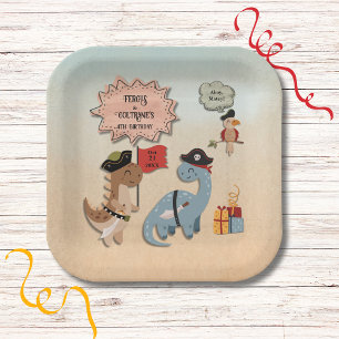 Dinosaur Pirate Geburtstagsparty Twin Boys Custom Pappteller