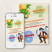 Dinosaur Pirate Joint Double Birthday Einladung