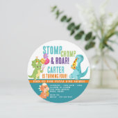 Dinosaur Pizza Party Runde Einladung (Stehend Vorderseite)