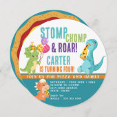 Dinosaur Pizza Party Runde Einladung (Vorne/Hinten)