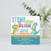 Dinosaur Pizza Party Square Einladung (Stehend Vorderseite)