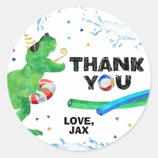 Dinosaur Pool Party Danke Aufkleber (Vorderseite)