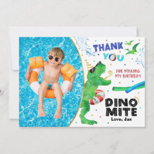 Dinosaur Pool Party Danke, Card mit Foto Dankeskarte