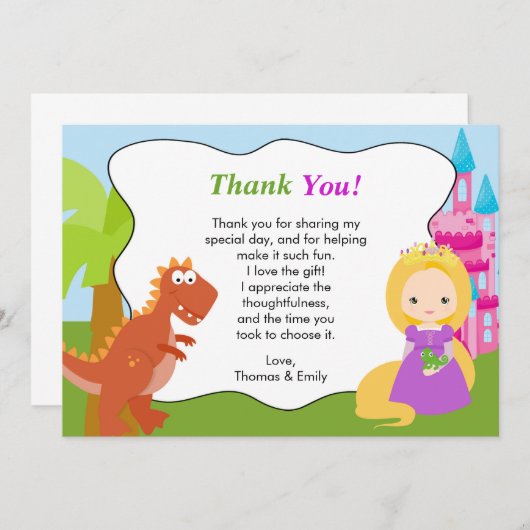 Dinosaur Princess Danke, Card Dankeskarte (Vorne/Hinten)