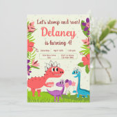 Dinosaur Princess Einladung zum Geburtstag (Stehend Vorderseite)