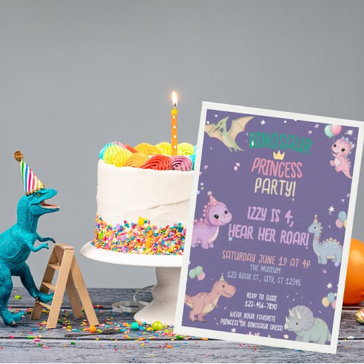 Dinosaur Princess Party 4. Geburtstag Einladung