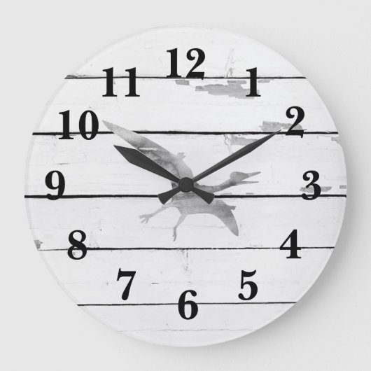 Dinosaur Pterodactyl Decor Rustic Shiplap Große Wanduhr (Vorderseite)