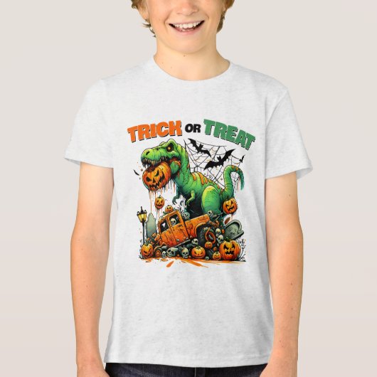 DINOSAUR PUNKTE, TRICK ODER LECKEREIEN DINO Tri-Blend SHIRT (Vorderseite)