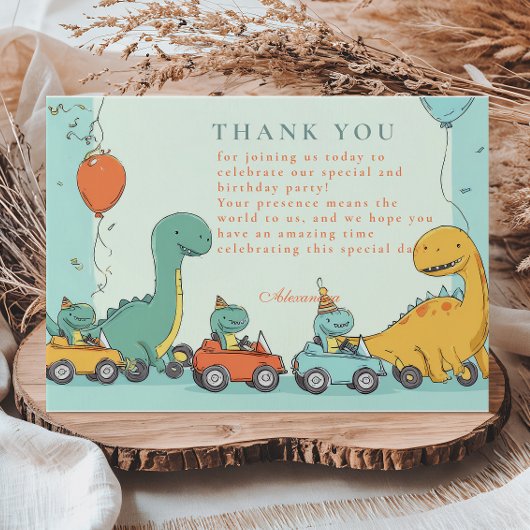 Dinosaur Race Auto 2. Geburtstag Dankeskarte