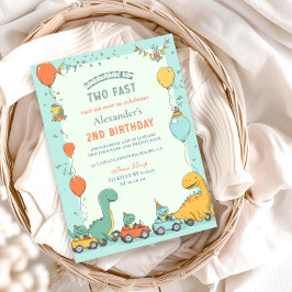 Dinosaur Race Auto 2. Geburtstag Einladung