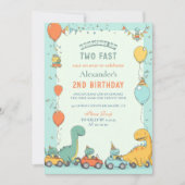 Dinosaur Race Auto 2. Geburtstag Einladung (Vorderseite)