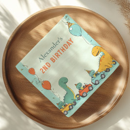 Dinosaur Race Auto 2. Geburtstag Serviette