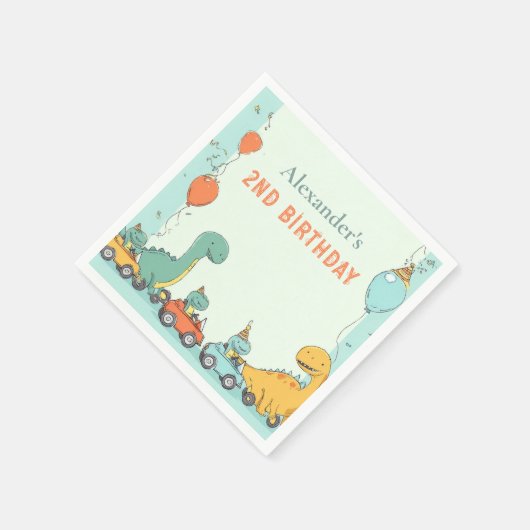 Dinosaur Race Auto 2. Geburtstag Serviette (Ecke)