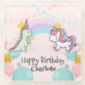 Dinosaur Rainbow Unicorn-Gradientengeburtstag Glasuntersetzer (Vorderseite)