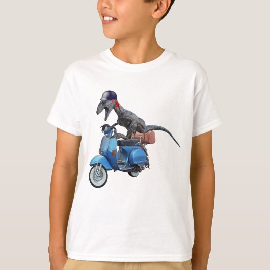 Dinosaur Raptor auf einem Scooter-T - Shirt (Vorderseite)