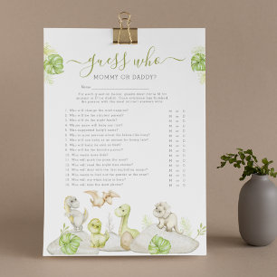 Dinosaur "Rate Wer" Baby-Shower-Spiel Flyer