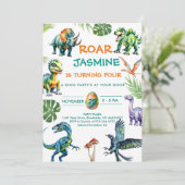 Dinosaur Rawr Niedliche Geburtstag Party Einladung (Stehend Vorderseite)