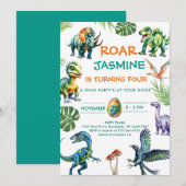 Dinosaur Rawr Niedliche Geburtstag Party Einladung (Vorne/Hinten)