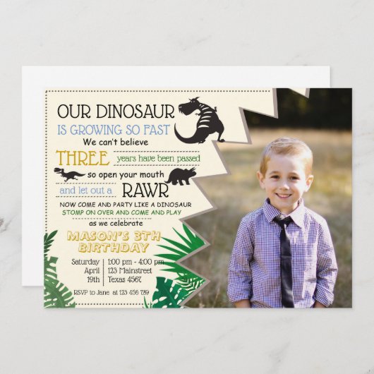 Dinosaur Rawr personalize Image Birthday UAWG Einladung (Vorne/Hinten)