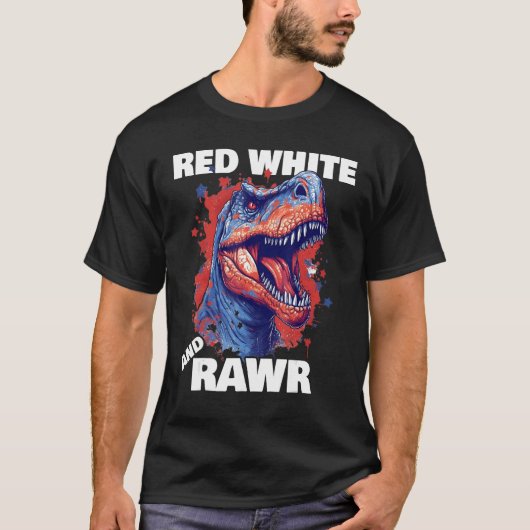 Dinosaur Red White Rawr American Flag 4th of July  T-Shirt (Vorderseite)