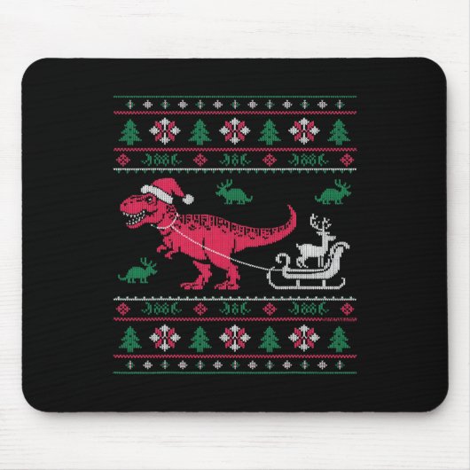 Dinosaur Reindeer Sleigh Ugly Christmas  Mousepad (Vorne)