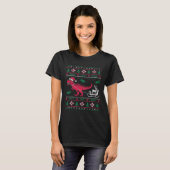 Dinosaur Reindeer Sleigh Ugly Christmas  T-Shirt (Vorne ganz)