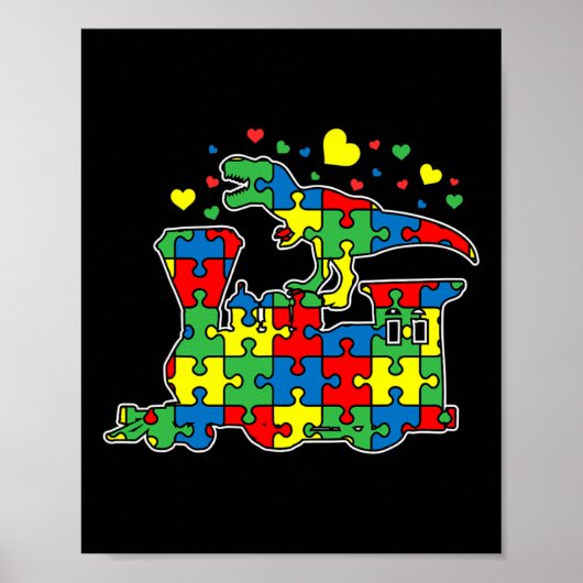 Dinosaur Reitender Zug Puzzleteil Autismus-Bewusst Poster (Vorne)