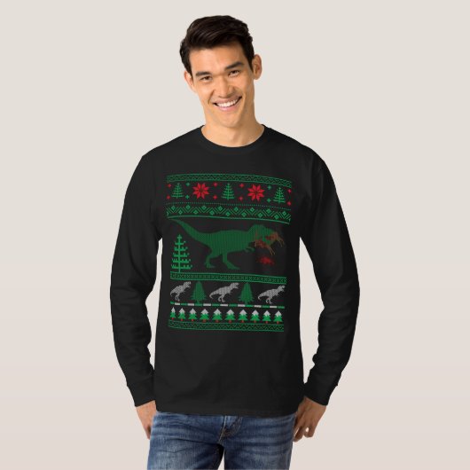 Dinosaur Rentierbaum Rex Ugly Christmas Sweater T-Shirt (Vorne ganz)